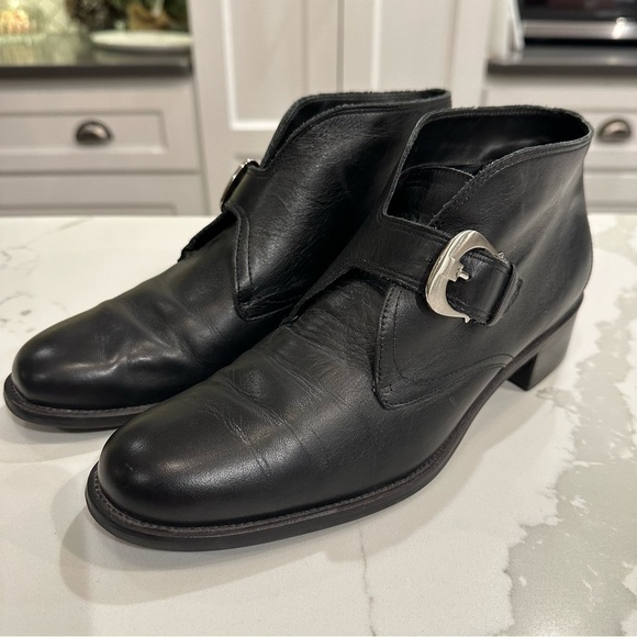 Etienne Aigner Shoes - Etienne Aigner Black Leather Booties Silver Buckle Brazil Career Casual Size 8